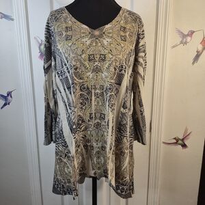 Style & Co. Embellished V-Neck Paisley Print Tunic XL – Yellow & Black Boho Chic